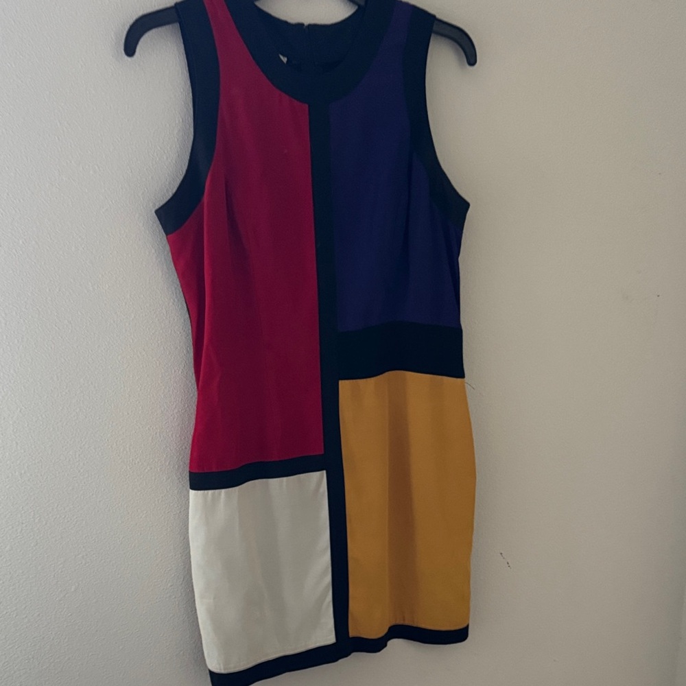 POP USA Mondrian Art Colorblock Sleeveless‎ Dress vintage Y2K Sz XS